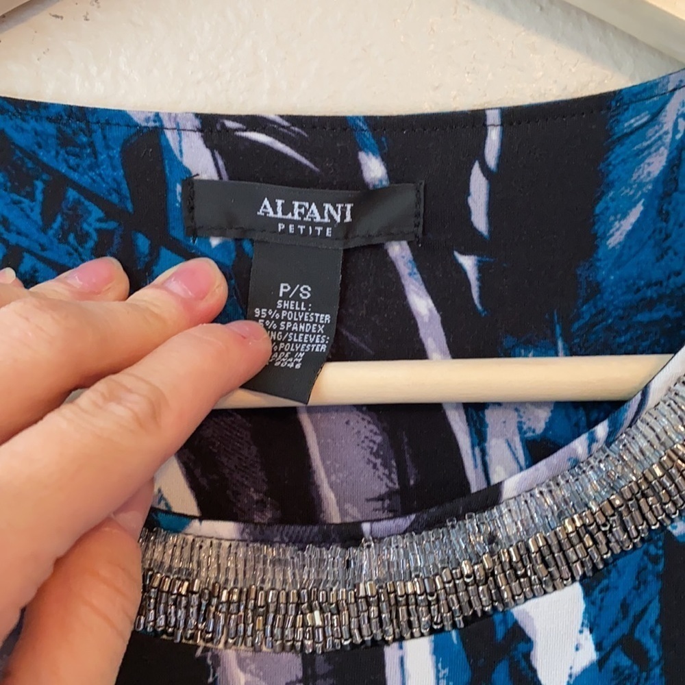 Alfani Teal Feathered Blouse sz S Petite - Picture 3 of 8